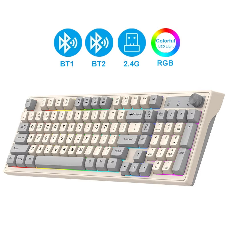 Dual Bluetooth Keyboard DualMode BT/2.4G Wireless Keyboard RGB Backlit Rechargeable Keyboard Gaming Keyboard for Laptop Tablet