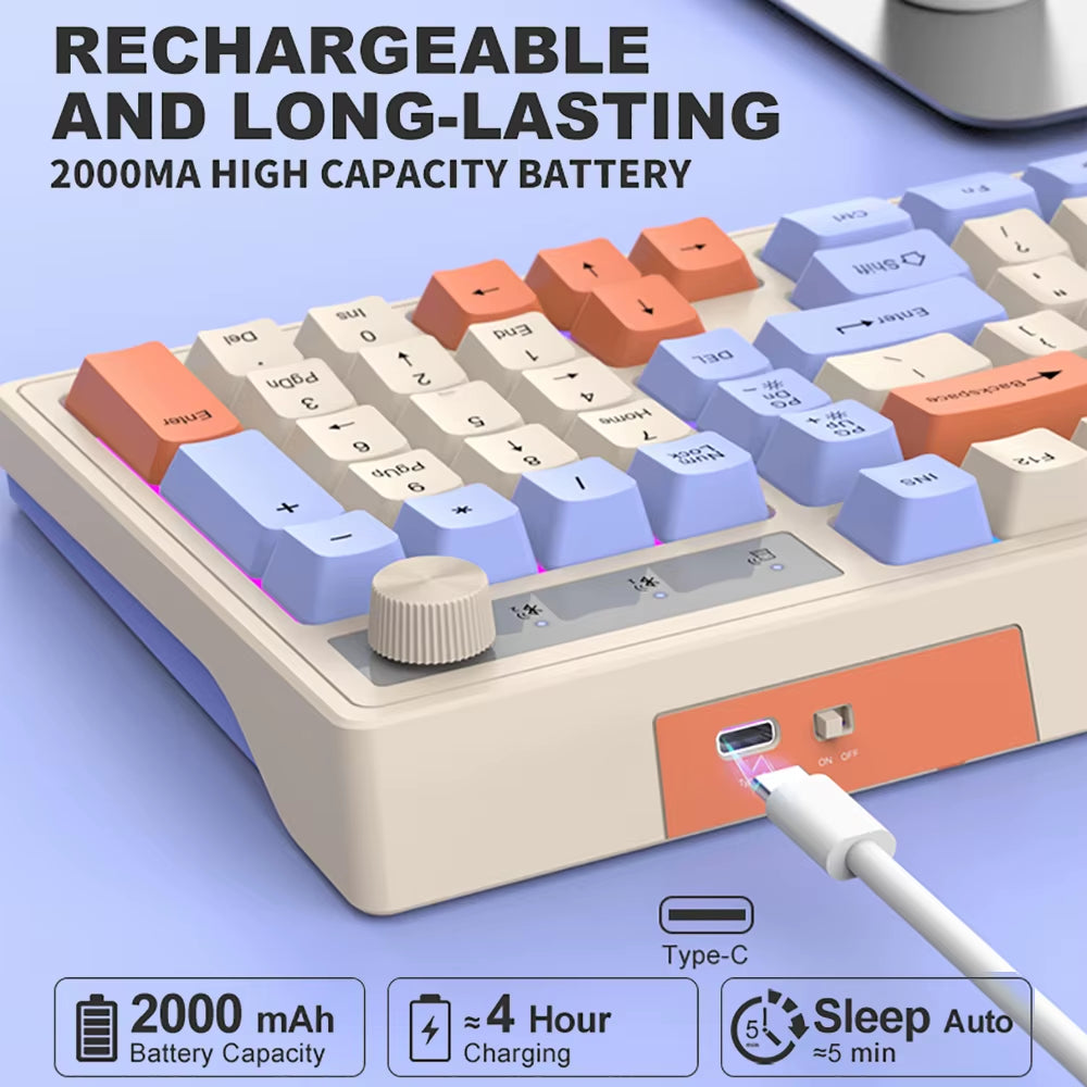 Dual Bluetooth Keyboard DualMode BT/2.4G Wireless Keyboard RGB Backlit Rechargeable Keyboard Gaming Keyboard for Laptop Tablet